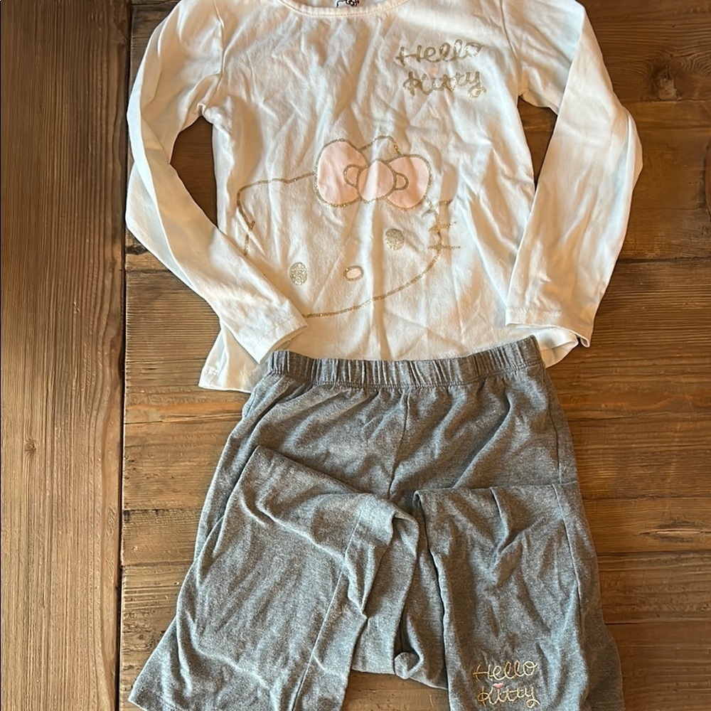 Hello Kitty White and Gray Matching Pajama Set Cozy Sleepwear